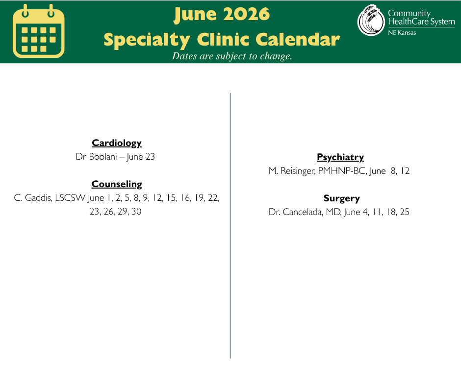 St. Marys Specialty Clinic Calendar June 2026 Event Image